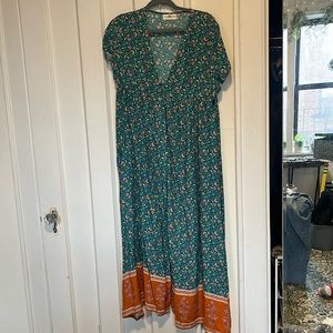 Natural Life Avery Midi Dress w/ Turquoise Floral Border L/XL